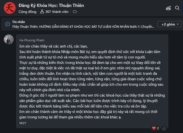 Feedback Hà Phương Phạm — khóa Bát Tự Luận Tâm Tính