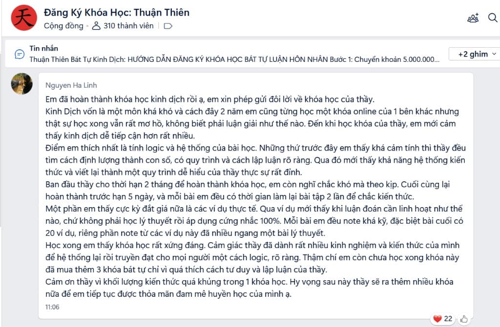Feedback Nguyen Ha Linh — khóa Truyền Nghề Kinh Dịch A-Z
